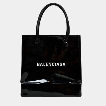 مملوكة مسبقًا Balenciaga Black Patent Logo XXS Shopping Tote Bag With Strap