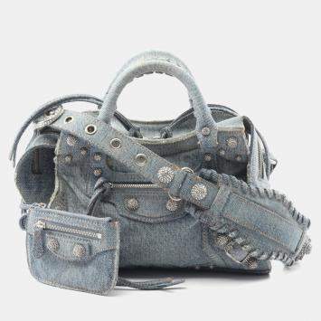 Pre Owned Balenciaga Neo Cagole Blue Denim Shoulder Bag