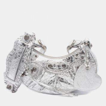 Pre Owned Balenciaga Le Cagole Leather Shoulder Bag Silver