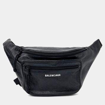 Pre Owned Balenciaga Black Leather logo belt bag