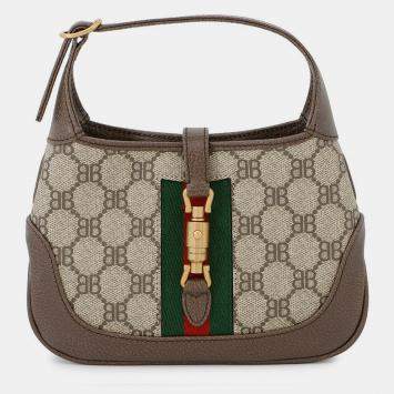 Pre Owned Balenciaga Gucci X Balenciaga The Hacker Project Jackie1961 Shoulder Bag Beige/Brown Pvc Leather Size Mini