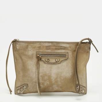 Pre Owned Balenciaga Milky Way Papier Papier Gold Shimmer Leather Wristlet Clutch