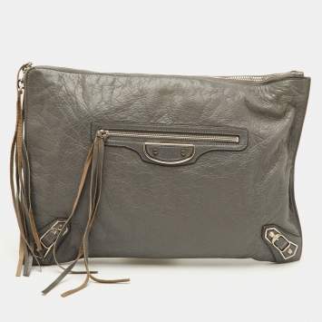 مملوكة مسبقًا Balenciaga Classic City Grey Leather Giant 12 SH Edge Zip Pouch