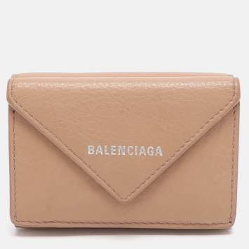 مملوكة مسبقًا Balenciaga Papier Mini Beige Leather Card Case