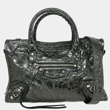 مملوكة مسبقًا حقيبة بالنسياغا سيتي جلد العجل فضي بحجم صغير