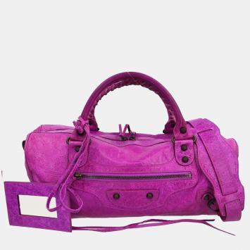 Pre Owned Balenciaga Purple Lambskin The Twiggy Handbag