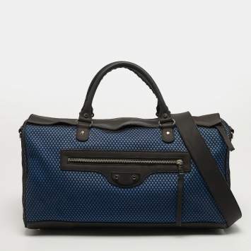 Pre Owned Balenciaga Squash Blue/Black Mesh Nylon and Leather Duffel Bag