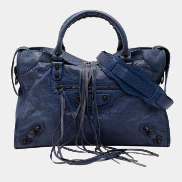 Pre Owned Balenciaga Blue Medium Lambskin Motocross Classic City Satchel