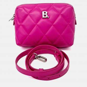Pre Owned Balenciaga Pink Leather B Quilted Camera Crossbody Bag