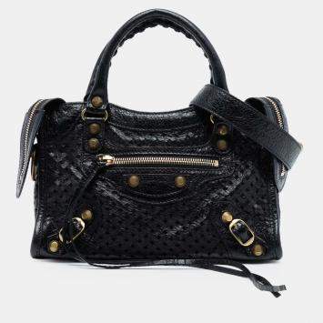 مملوكة مسبقًا Balenciaga Black Mini Lambskin Motocross Stadio Laser Cut Cross Classic City Satchel