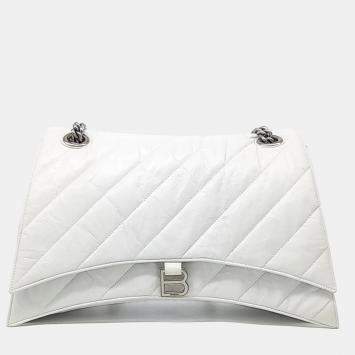 مملوكة مسبقًا Balenciaga White Leather Crush Chain Bag Large
