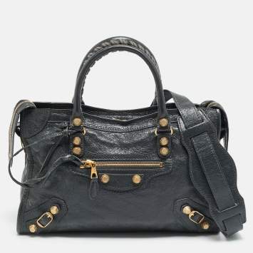 Pre Owned حقيبة بالنسياغا كلاسيك سيتي بشكل جلد لامع رمادي صغيرة