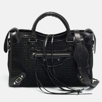Pre Owned Balenciaga RH Classic City Black Leather and Mesh Bag
