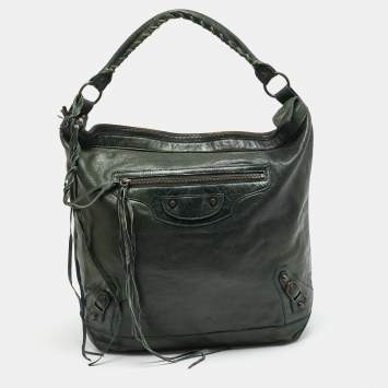 Pre Owned Balenciaga Classic Day RH Dark Green Leather Hobo