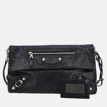Pre Owned Balenciaga Black Leather Envelope Shoulder Bag