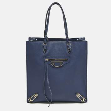 مملوكة مسبقًا Balenciaga Metallic Edge Papier A5 Navy Blue Leather Tote