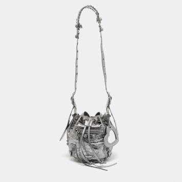 Pre Owned Balenciaga Le Cagole XS Silver Leather Bucket Bag