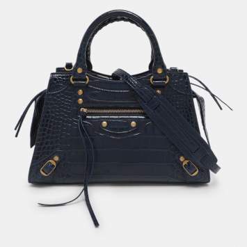 Pre Owned حقيبة بالنسياقا نيو كلاسيك جلد تمساح منقوش أزرق صغيرة بحمالة يد