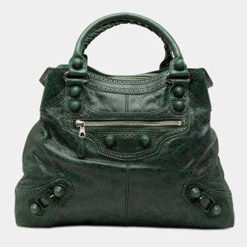 Pre Owned Balenciaga Green Lambskin Motocross Midday Giant Brogues