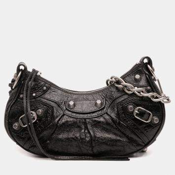 Pre Owned حقيبة بالنسياجا لامبسكين موتوكروس لو كاجول جلد أسود صغير جداً