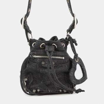 Pre Owned Balenciaga Le Cagoule Shoulder Bag Black Denim Size Xs