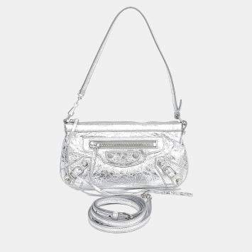 Pre Owned Balenciaga Silver Leather Le City Pouch on Strap