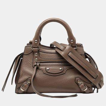 مملوكة مسبقًا Balenciaga Brown Mini Grained Calfskin Motocross Neo Classic City Satchel