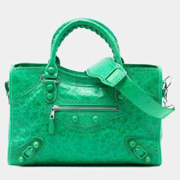 مملوكة مسبقًا Balenciaga Green Lambskin Motocross City Giant Brogues Satchel
