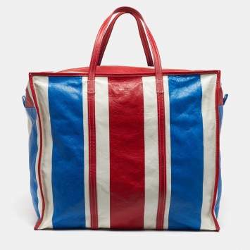 Pre Owned Balenciaga Bazar XL Multicolor Striped Leather Shopper Tote