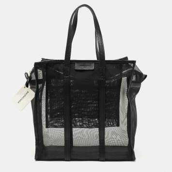 مملوكة مسبقًا Balenciaga Bazar Medium Black Mesh Nylon and Leather Tote