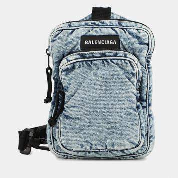مملوكة مسبقًا Balenciaga Denim Crossbody Messenger Bag Blue Puffy Denim