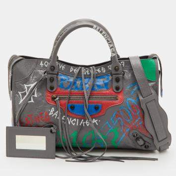 مملوكة مسبقًا Balenciaga Classic City Grey Leather Graffiti Print Tote