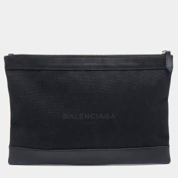 مملوكة مسبقًا Balenciaga Navy Clip M Black Canvas and Leather Clutch