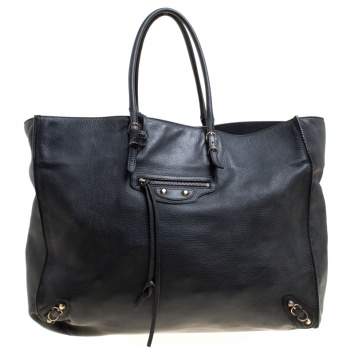 Pre Owned Balenciaga Black Leather Papier A4 Tote