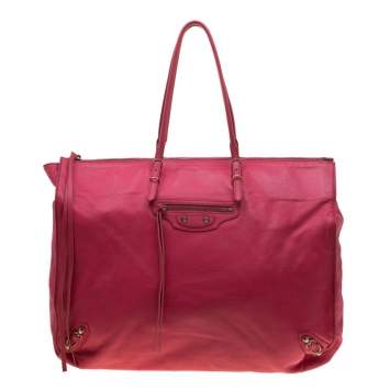 Pre Owned Balenciaga Dark Pink Leather Papier A4 Tote