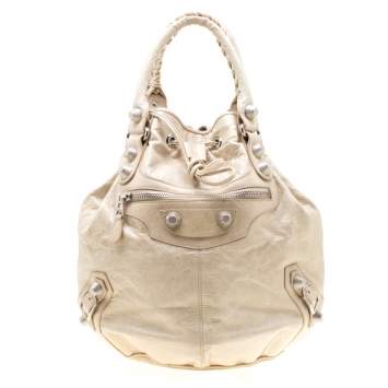 Pre Owned Balenciaga Sand Beige Leather GSH 21 Pompon Hobo