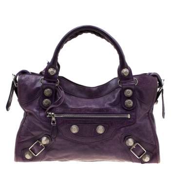 Pre Owned Balenciaga Purple Leather GH City Tote