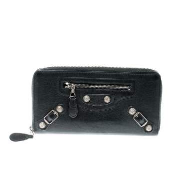 Pre Owned Balenciaga Anthracite Leather Continental Zip Around Wallet