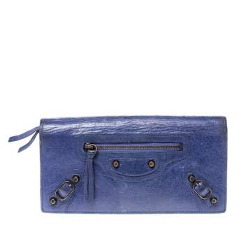 Pre Owned Balenciaga Purple Leather Classic Money Long Wallet