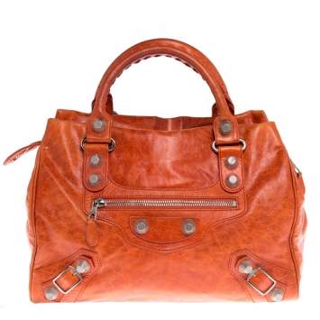 Pre Owned Balenciaga Orange Lambskin Leather GSH Midday Tote