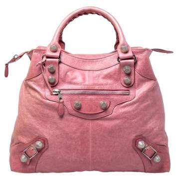 Pre Owned Balenciaga Bubble Gum Pink Leather Arena Giant Brief Tote