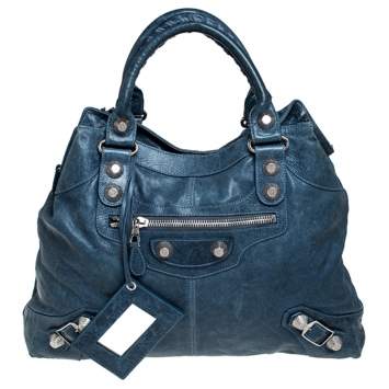 Pre Owned Balenciaga Blue Leather GSH Midday Bag