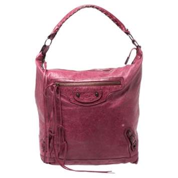 Pre Owned Balenciaga Pourpre Lambskin Leather Day Bag 