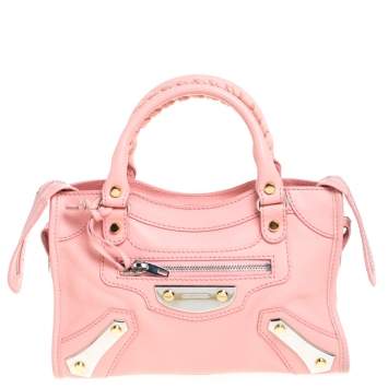 Pre Owned Balenciaga Rose Bonbon Leather SH Hardware Metal Plate Bag 