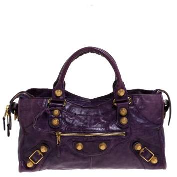 Pre Owned Balenciaga Purple Leather GGH Part Time Tote