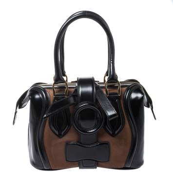 Pre Owned Balenciaga Black/Brown Patent Leather and Suede Sac Superb Bag