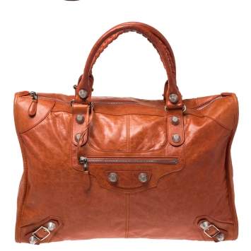 Pre Owned Balenciaga Jaune Leather SH Voyage Weekender Bag