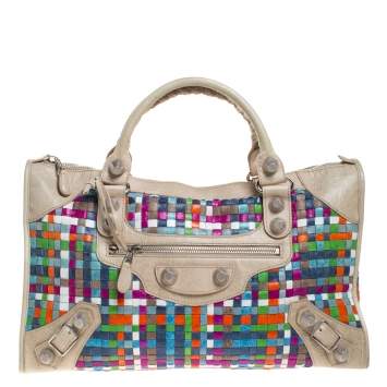 Pre Owned Balenciaga Multicolor Woven Leather GSH Work Tote
