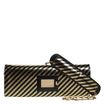 Pre Owned Balenciaga Black/Gold Striped Leather Oversize Chain Clutch