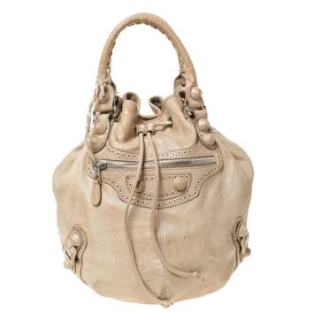 Pre Owned Balenciaga Cream Leather SGH 21 Pompon Hobo